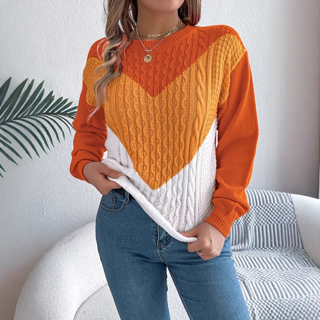 Color Matching Twist Lantern Sleeve Pullover Sweaters Women's Clothing - RICALOUX