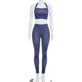 Womens Polka-dot Print Halter-neck Sexy Tube Top And Tight-fitting Trousers Two-piece Set by Ricaloux