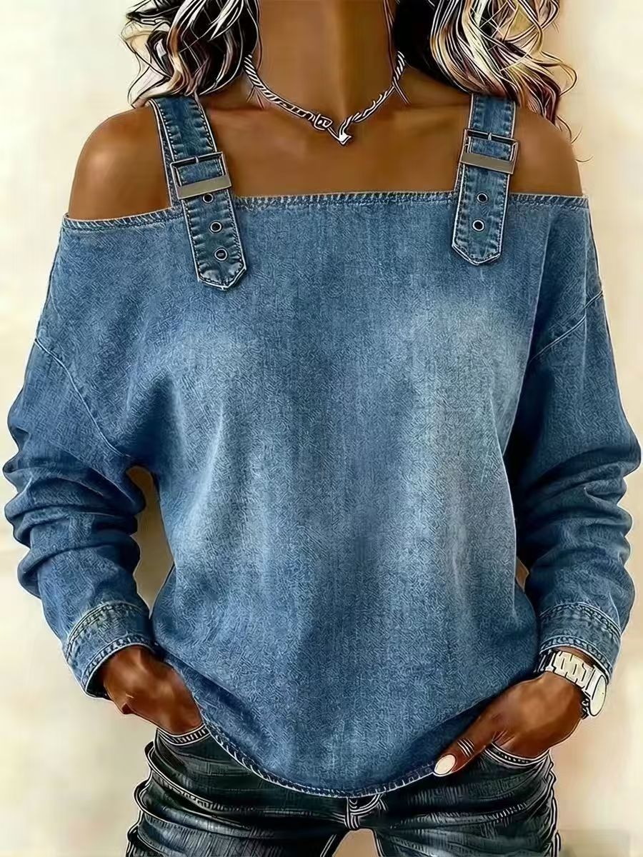 Halter-neck Off-shoulder Long-sleeve Top by Ricaloux