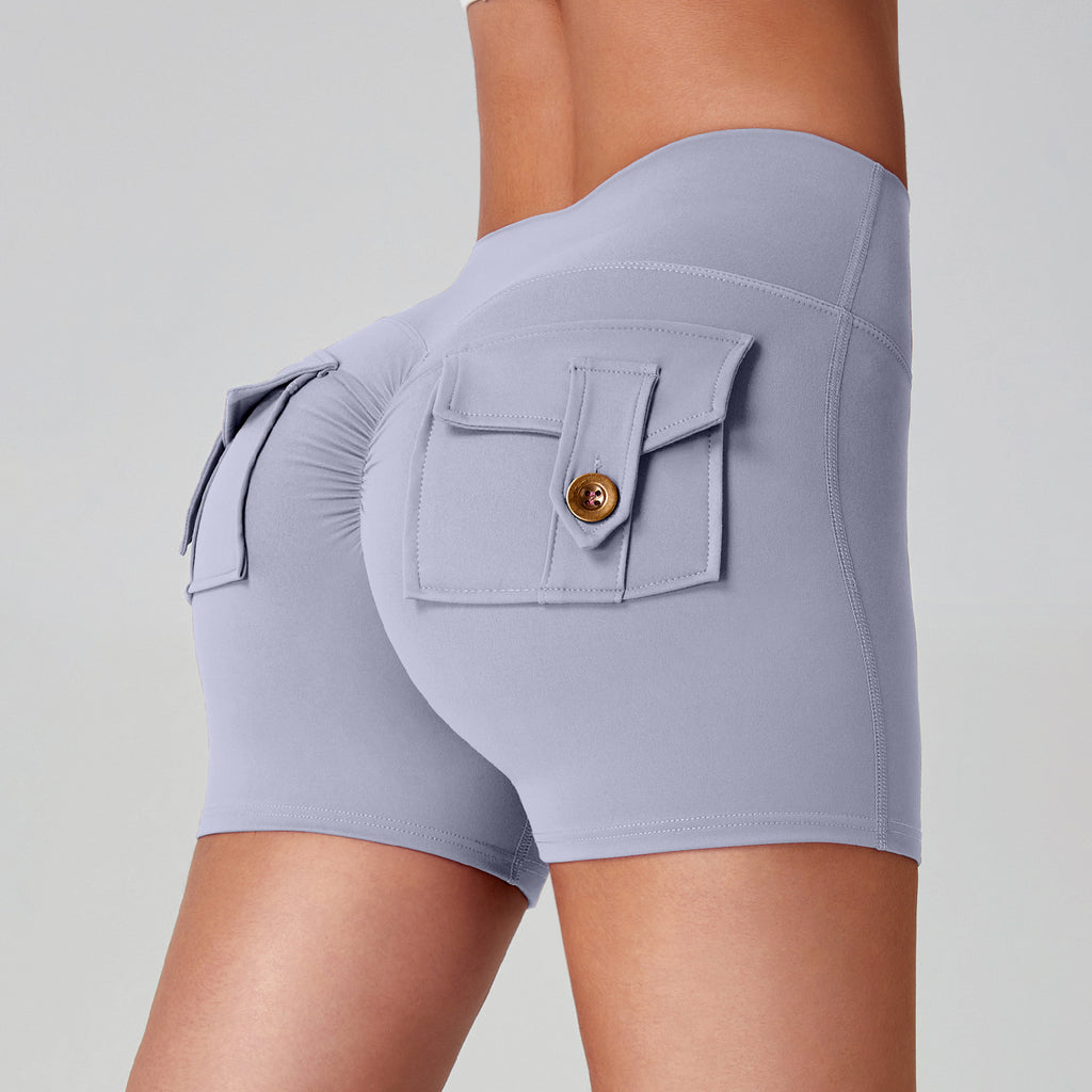 Women's High-Waisted Cargo Yoga Shorts With Pocket, Peach Hip Design Bare-Skin Feel, High Elastic, Quick-Dry Running & Fitness Pants by Ricaloux