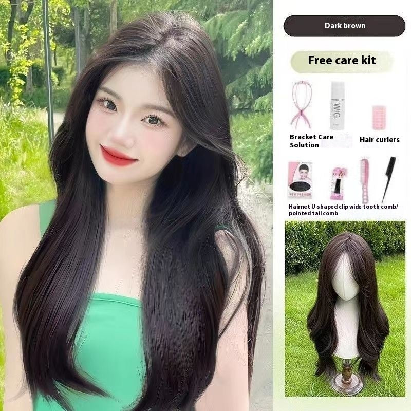 Jaulin Wig Women's Long Hair Forehead Lace Full-head Wig Mid-length Long Straight Hair Full Top Wig by Ricaloux
