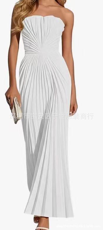 New European And American style Strapless Pleated Figure-flattering Dress – Premium 0 | RICALOUX