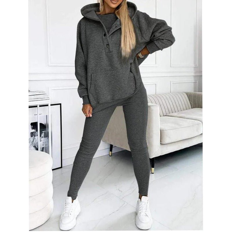 Women's Solid Color Vest Hoodie And Pants Set - RICALOUX