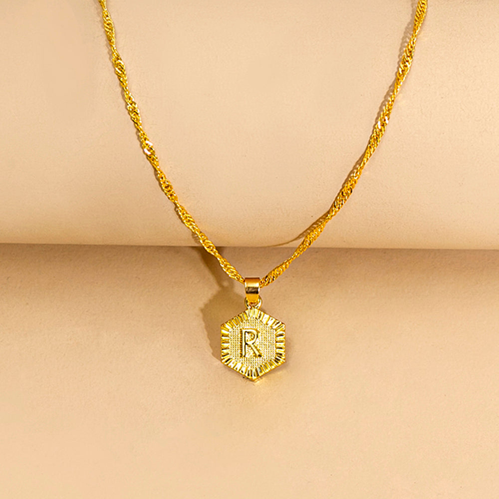 Initial Letter Hexagon Pendant Necklace For Women Jewelry – Premium 4 | RICALOUX