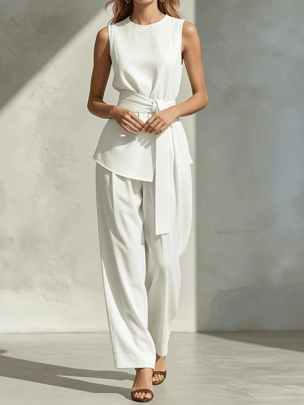 Womens Casual Sleeveless Tied-top And Pants Set by Ricaloux