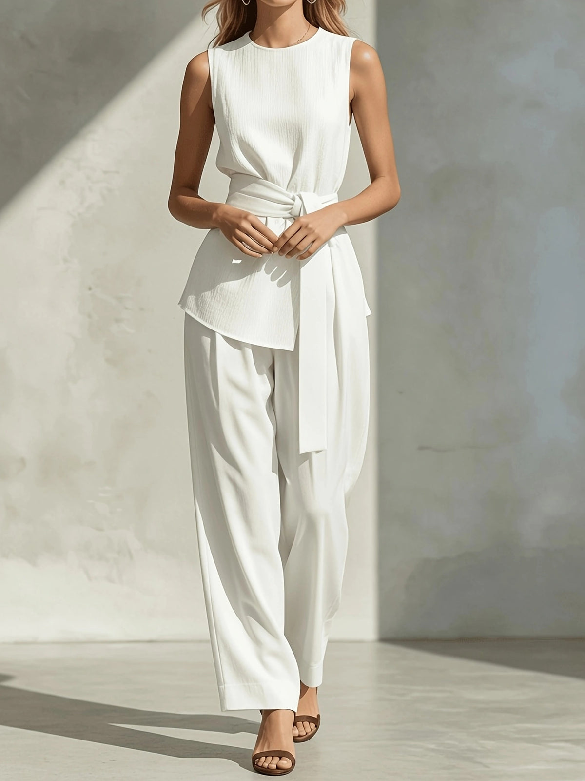 Womens Casual Sleeveless Tied-top And Pants Set by Ricaloux