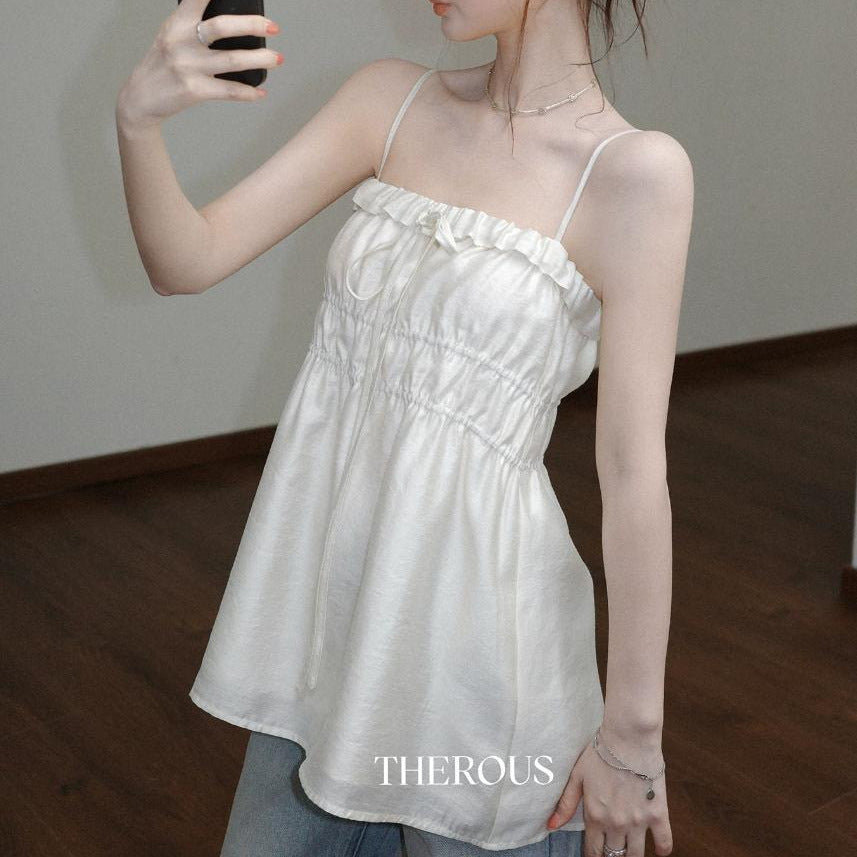 Sweet Slimming Linen Top With Thin Straps – Premium 0 | RICALOUX