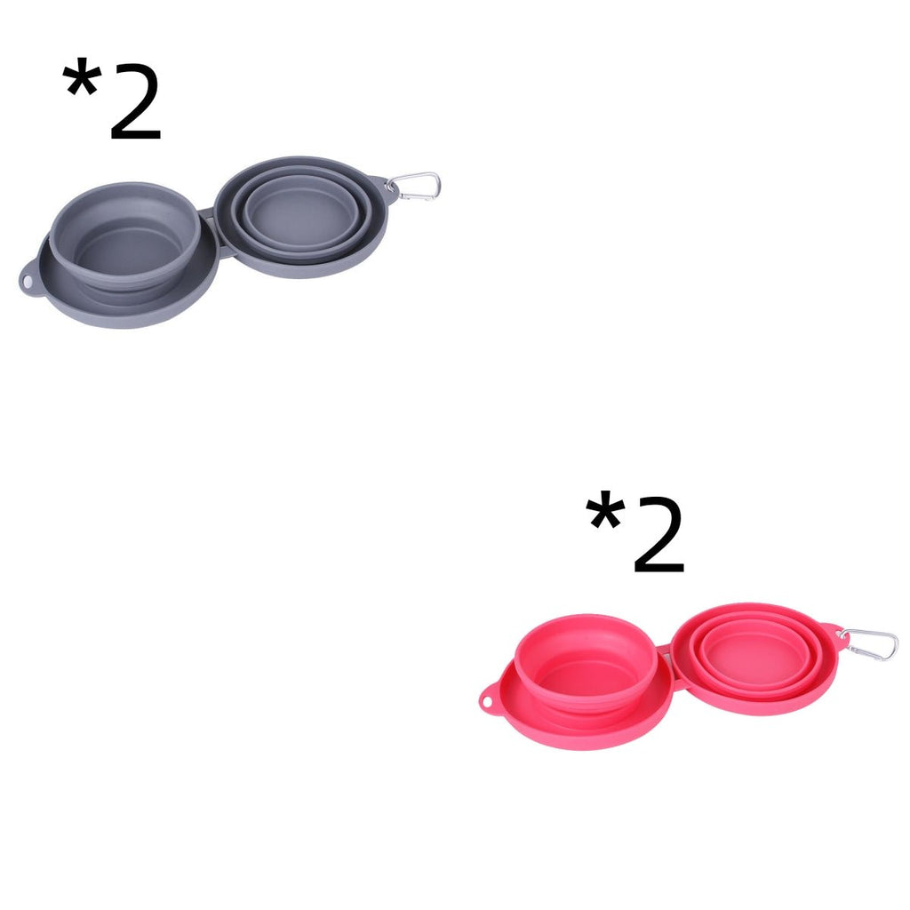 Rubber Foldable Double Bowl Pet Feeding Bowl Pets Supplies Dog Cat Bowls - RICALOUX