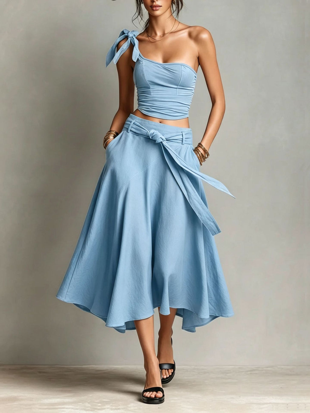 One-shoulder Strap Camisole And Skirt Set by Ricaloux