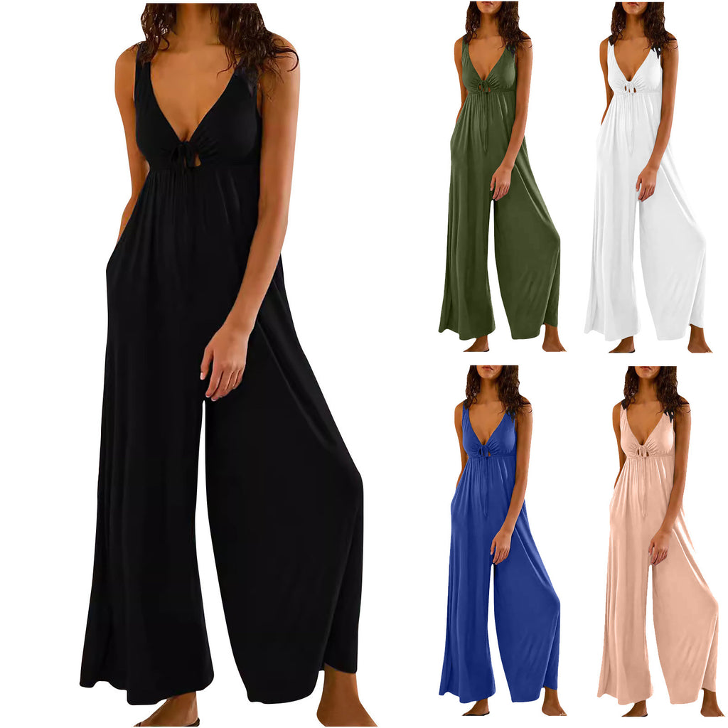 Elegant And Fashionable Wide-leg Pants With A Sexy Open-back V-neck – Premium 0 | RICALOUX
