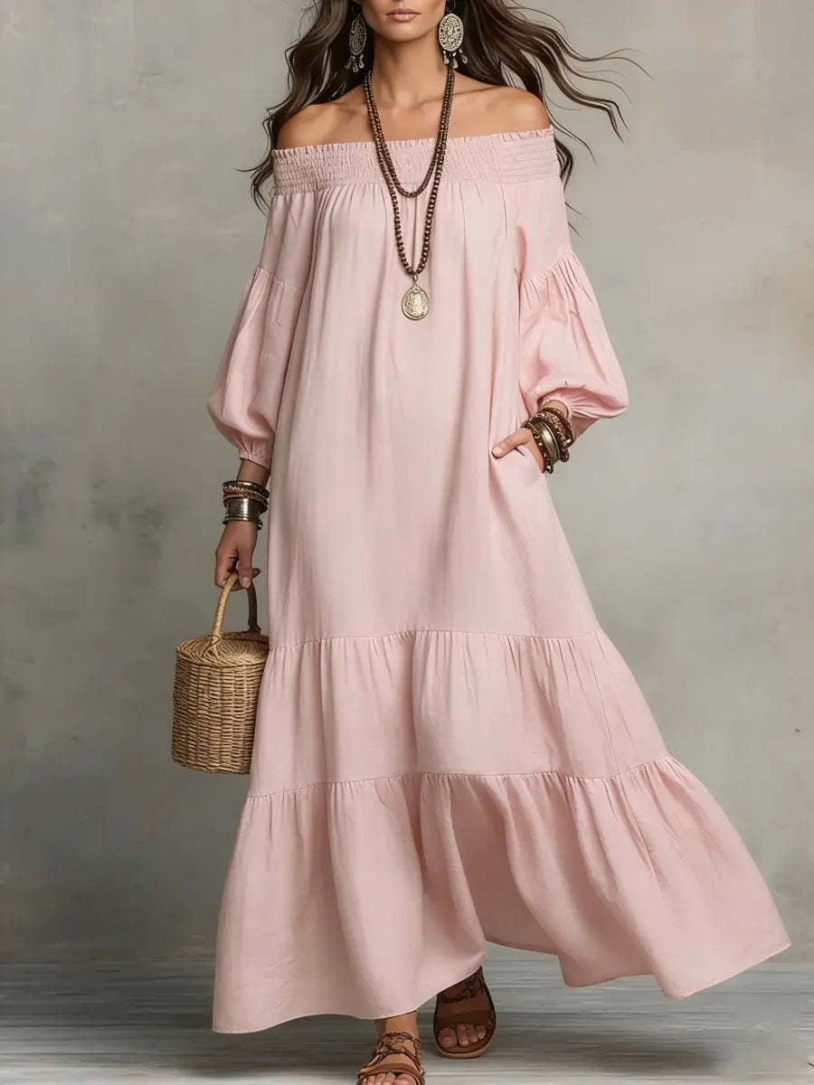 Bohemian Off Shoulder Long Dress by Ricaloux