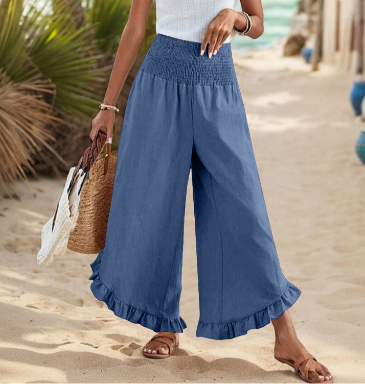 Pleated Asymmetrical Hem Cotton-linen Loose-fit Casual Pants by Ricaloux