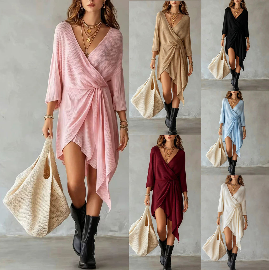 European And American-style Wrap V-neck Dress For Women by Ricaloux