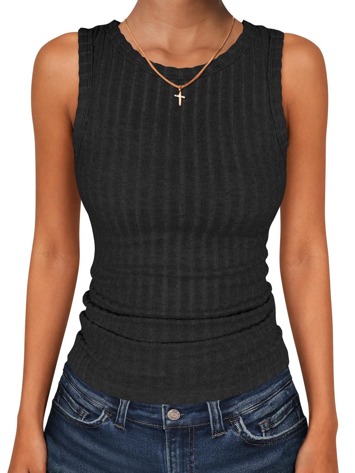 Womens Round-Neck Casual Sleeveless Solid-Color Knitted Vest by Ricaloux