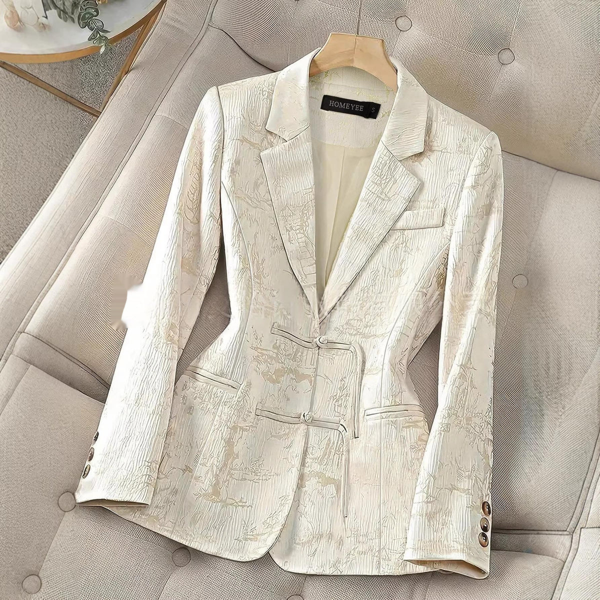 Chinese-style Solid-color Elegant Jacquard Two-button Blazer – Premium 0 | RICALOUX