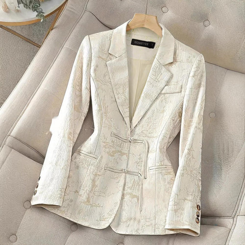 Chinese-style Solid-color Elegant Jacquard Two-button Blazer – Premium 0 | RICALOUX