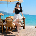 New French-style Color-block Patchwork Mesh Mini Skirt by Ricaloux