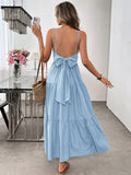 Backless Spaghetti-strap Tiered Maxi Dress With A Tie And A Large Bow At The Waist - RICALOUX