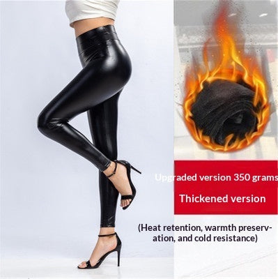 Womens Plus-Size High-Waisted Fleece-Lined PU Leather Pants by Ricaloux