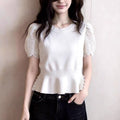 Fashionable And Elegant Patchwork Lace Short-sleeve Knit Top – Premium 0 | RICALOUX