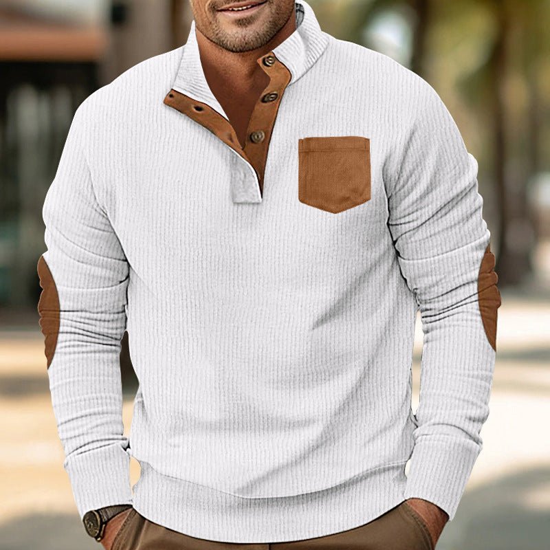 Patch Pocket Jacket Stand Collar Long Sleeve Corduroy Multicolor Hoodie - RICALOUX