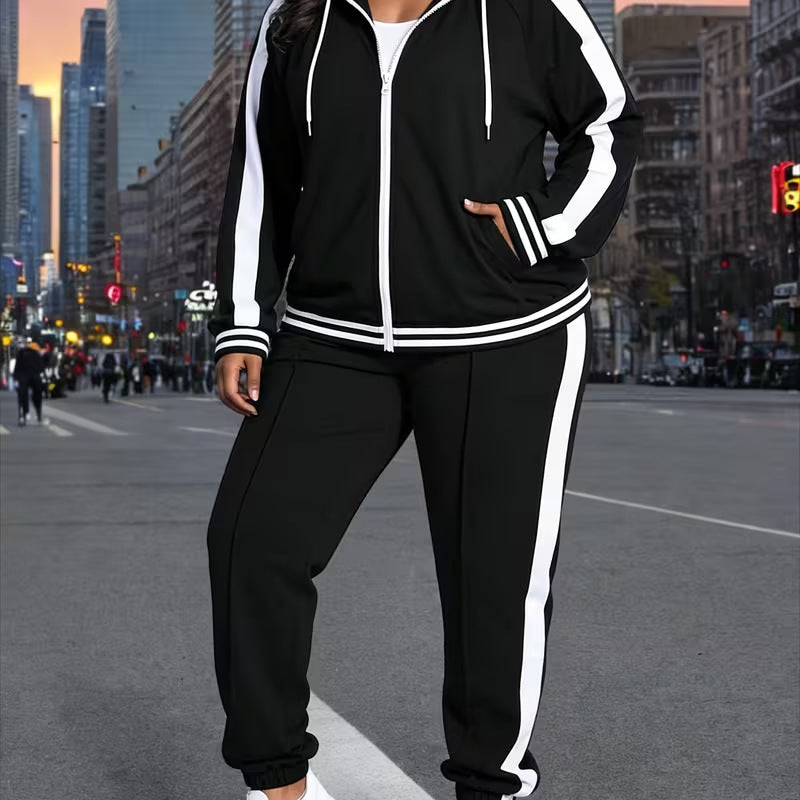 Women's Color Block Hoodie & Joggers Two-Piece Casual Tracksuit – Premium 4 | RICALOUX