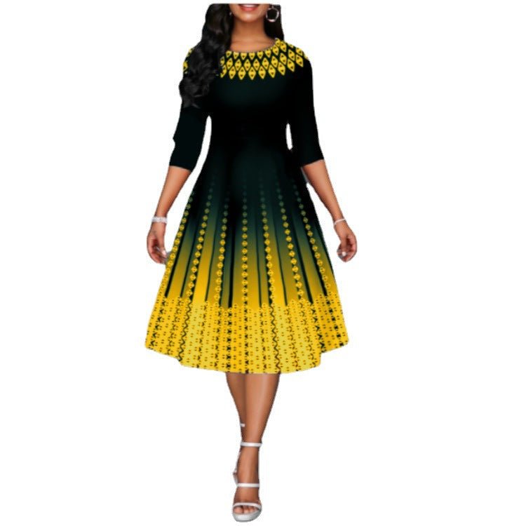 Women's Fashionable Printed Graceful Half Sleeve Waist Dress - RICALOUX