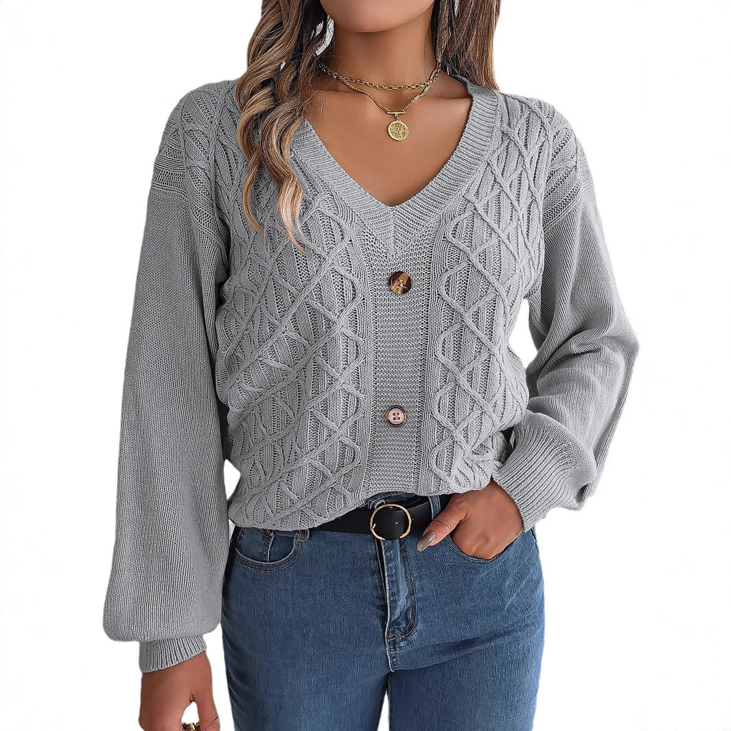 Cable-knit, Flared-sleeve Womens Casual Pullover Sweater by Ricaloux