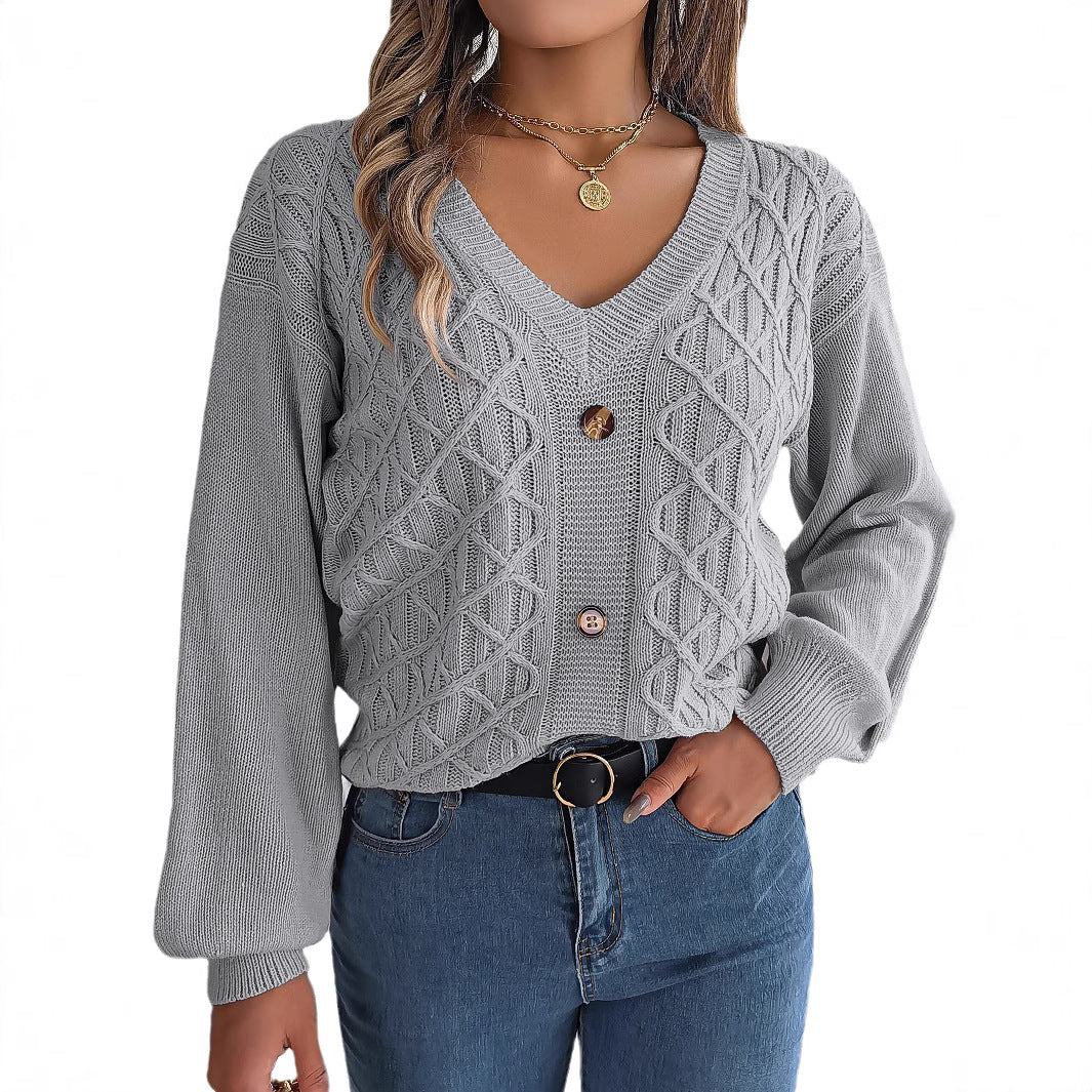 Cable-knit, Flared-sleeve Womens Casual Pullover Sweater by Ricaloux