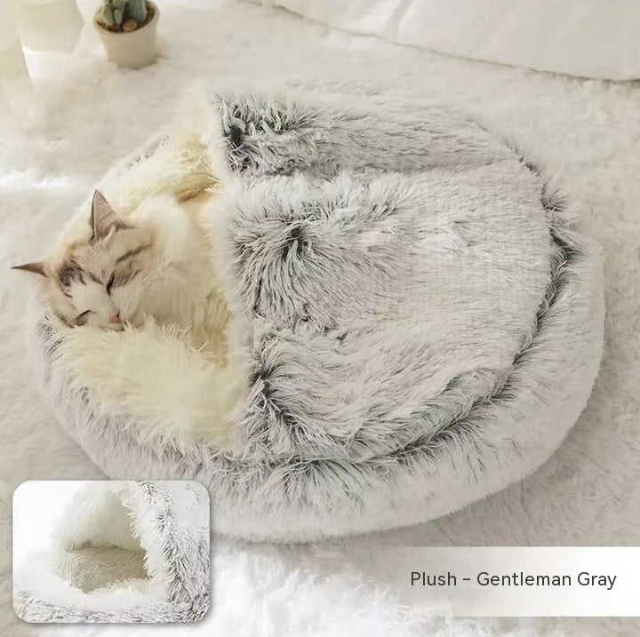 2 In 1 Dog And Cat Bed Pet Winter Bed Round Plush Warm Bed House Soft Long Plush Pets Bed Pet Products by Ricaloux