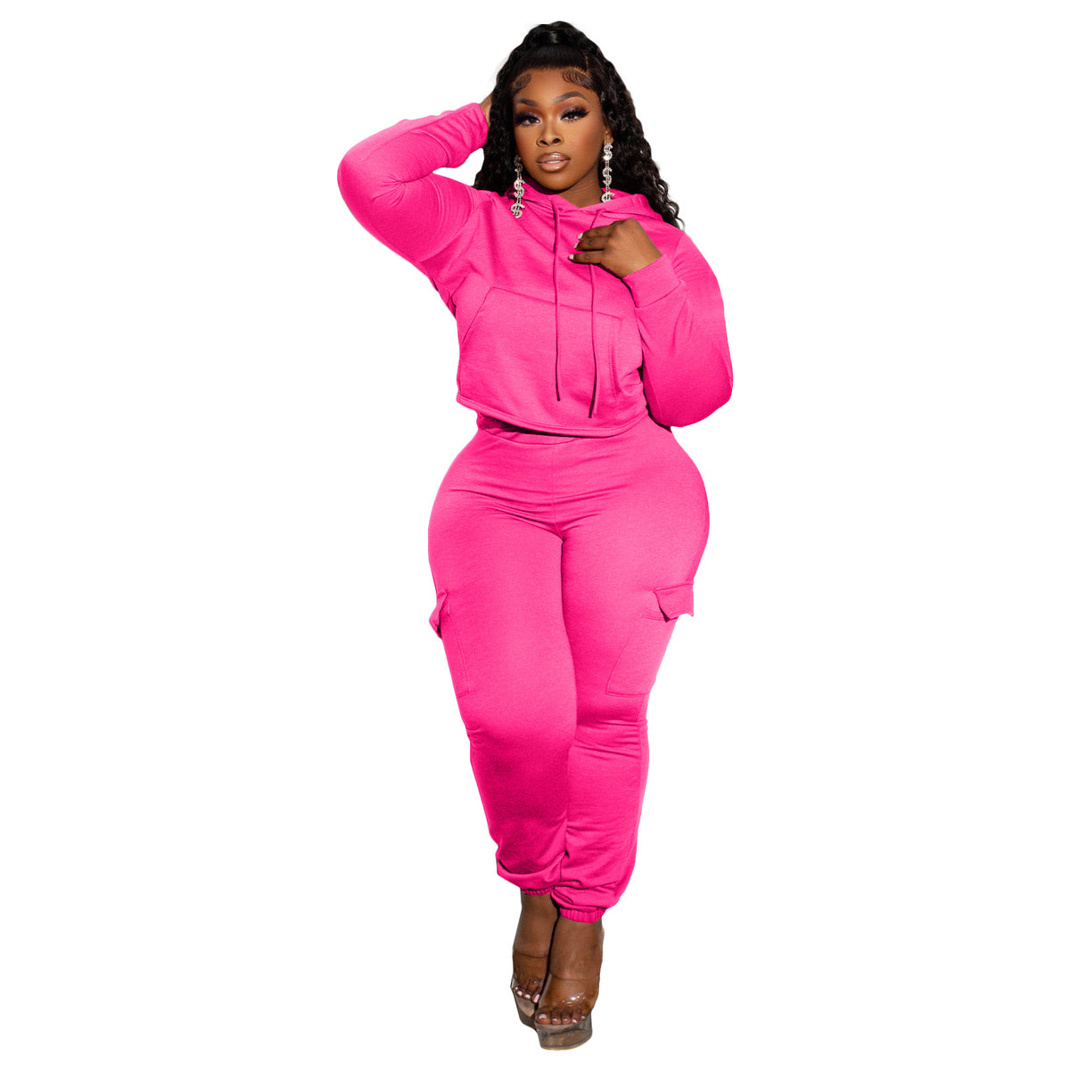 Fashionable Patchwork Fleece-Lined Hoodie And Workwear Pants Casual Two-Piece Set by Ricaloux