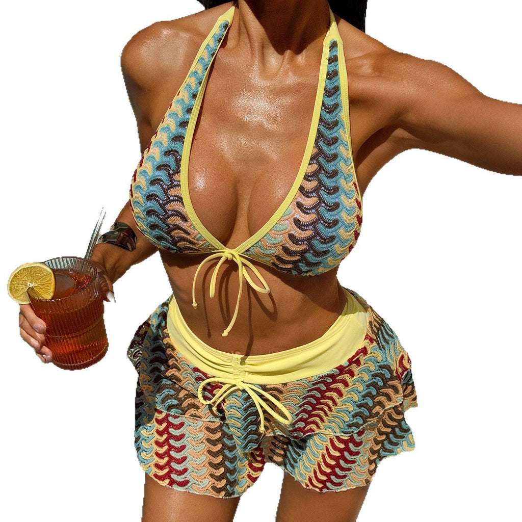 European And American Seaside Vacation Bikini Swimsuit Three-piece Set by Ricaloux