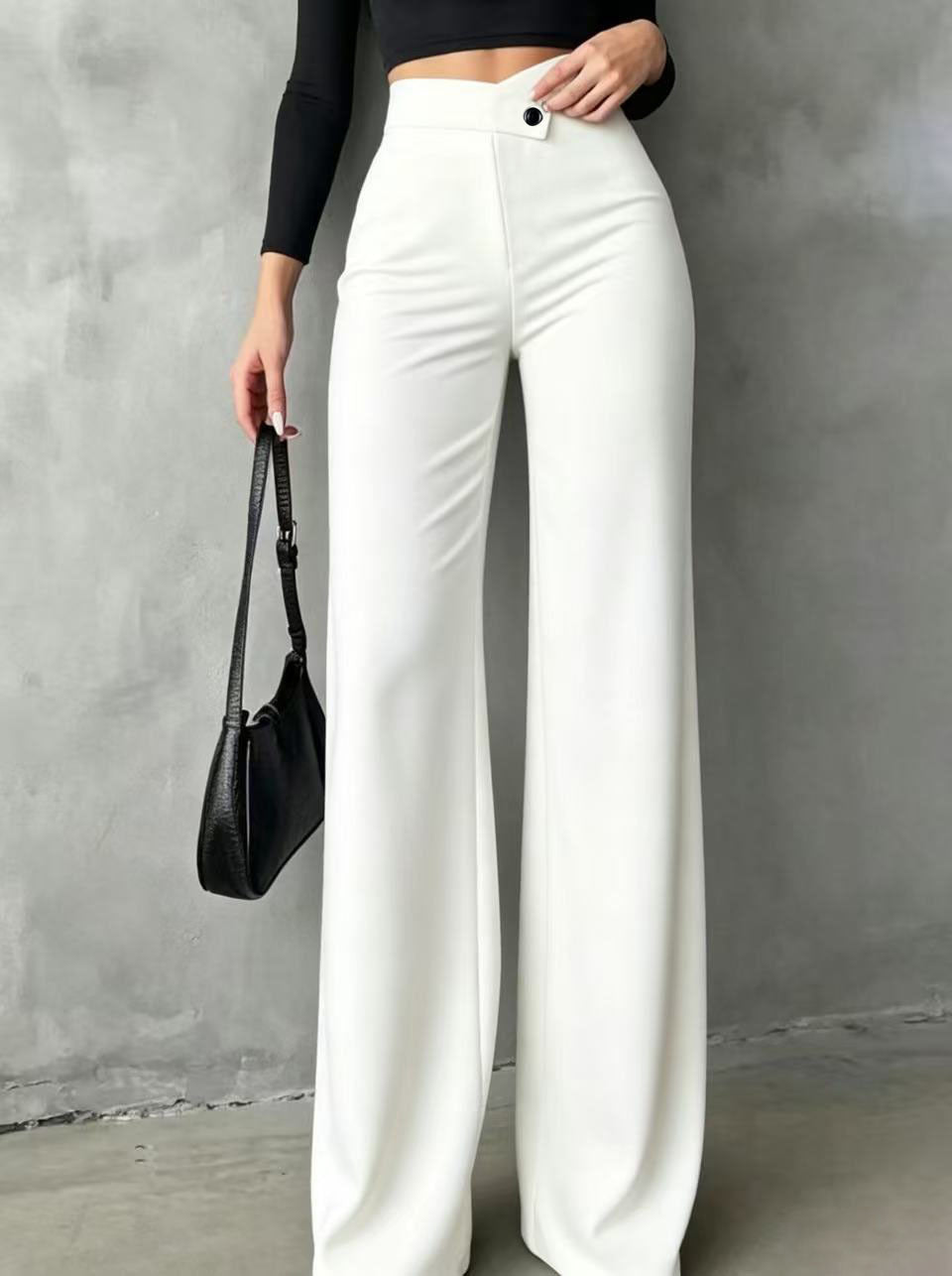 Womens New High-waisted Draping Straight-leg Minimalist Crossover Suit Pants by Ricaloux