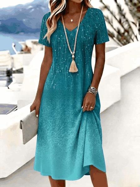 3D-printed V-neck Short-sleeve Elegant Dress – Premium 0 | RICALOUX