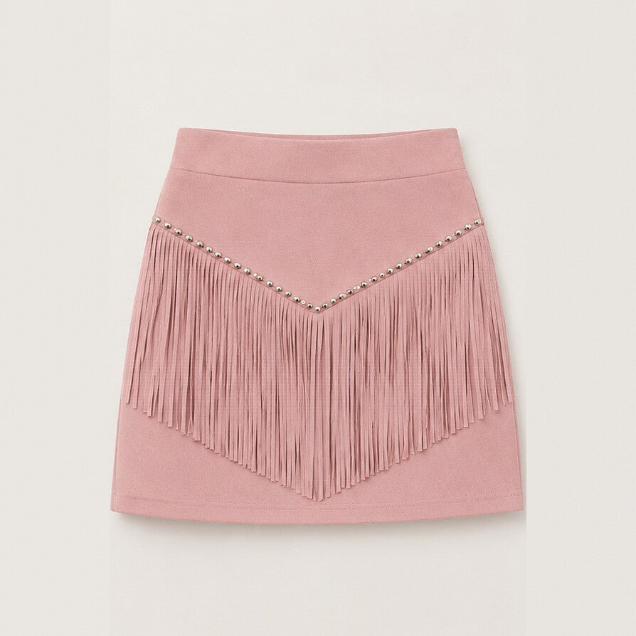 Retro Tassel-studded Faux Suede A-line Mini Skirt by Ricaloux
