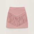 Retro Tassel-studded Faux Suede A-line Mini Skirt by Ricaloux