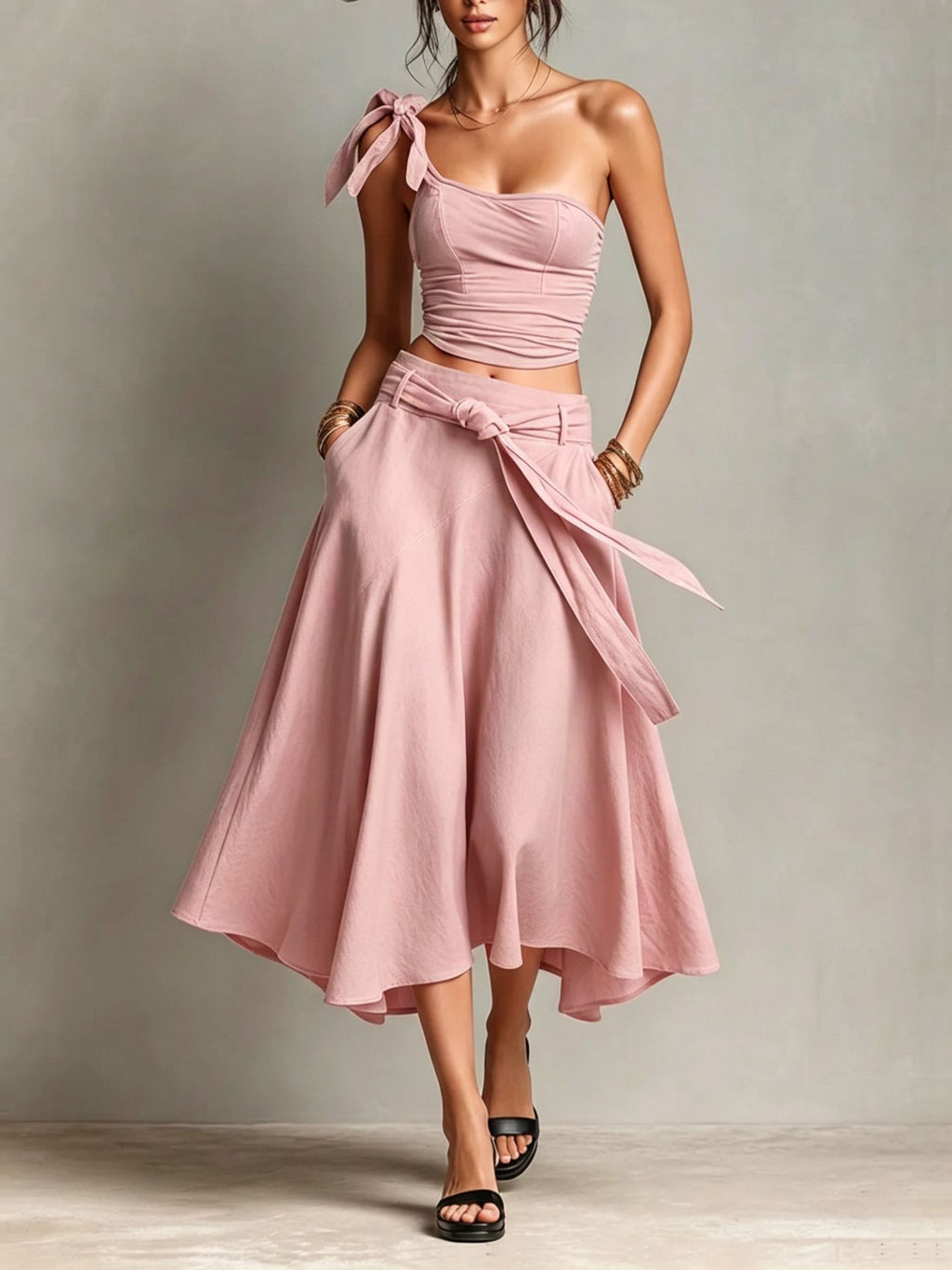 One-shoulder Strap Camisole And Skirt Set by Ricaloux