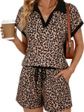 New Womens Leopard-print Short-sleeve And Shorts Set by Ricaloux