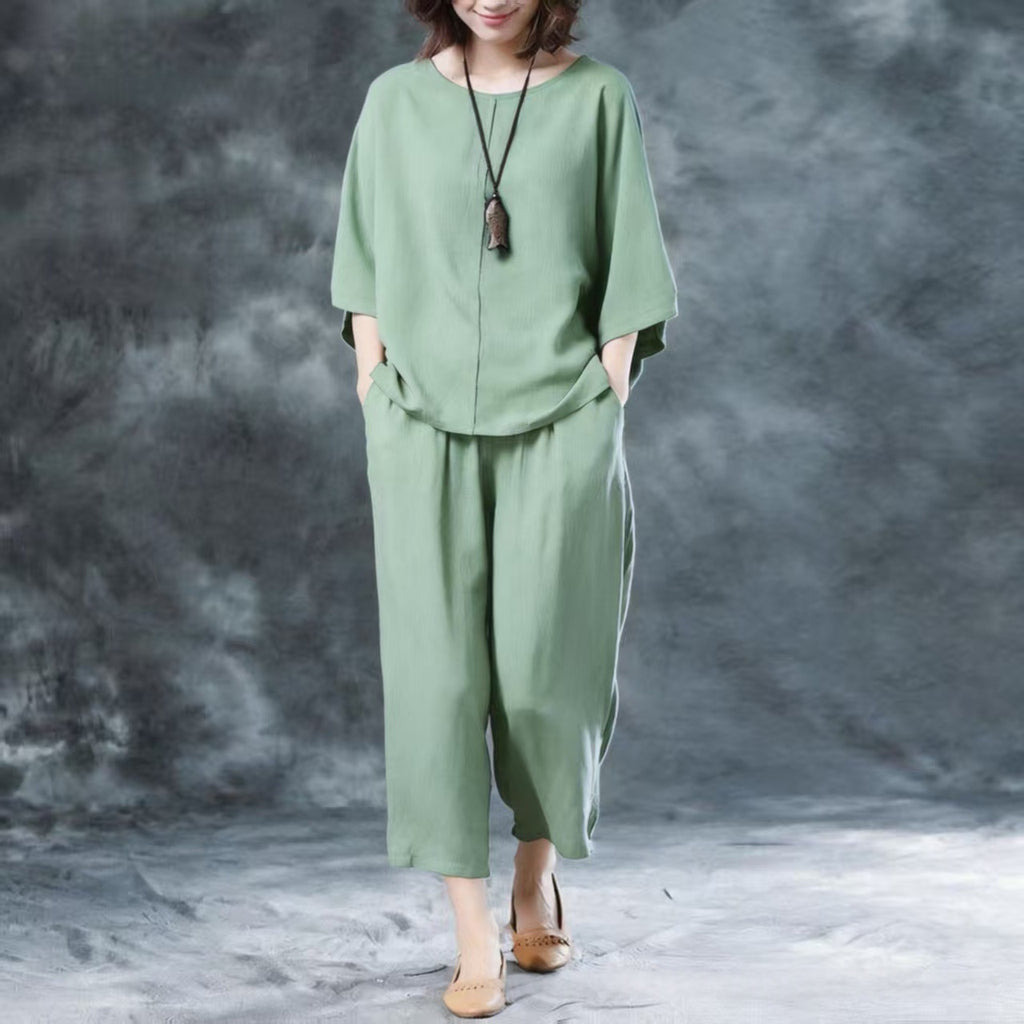 Womens Solid-Color Casual Wide-Leg Pants Set by Ricaloux