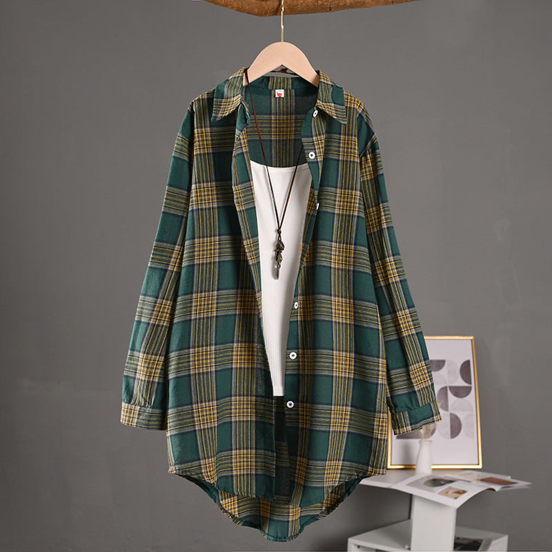 Plaid Womens Thin Sunprotective ShirLoosefit Cottonlinen by Ricaloux