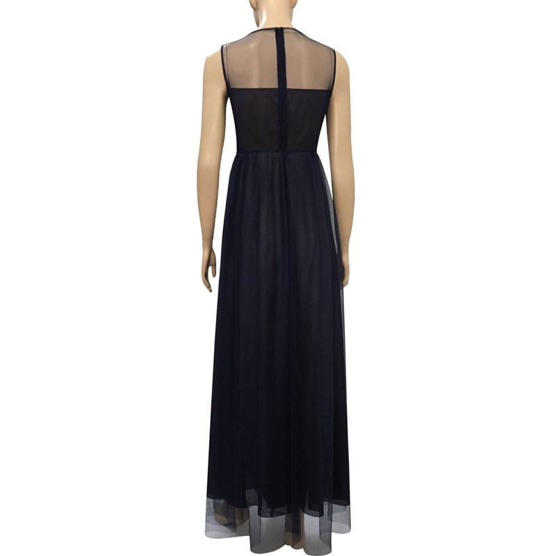 Fashion Polyester Sleeveless Mesh Long Dress - RICALOUX
