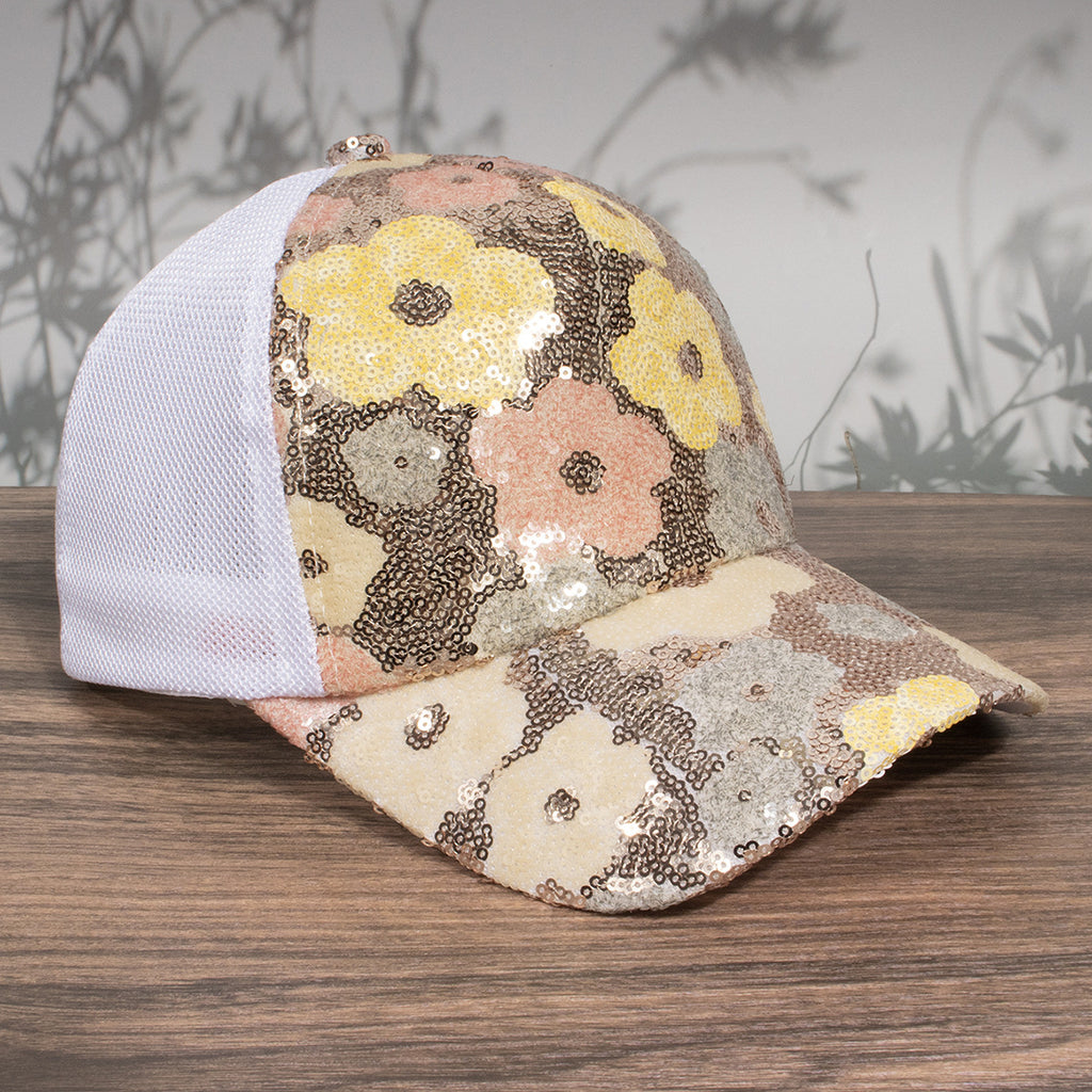 Women's Retro Floral Sequin Patchwork Breathable Mesh Baseball Cap, Trendy And Fashionable, Suitable For Summer Outings And Vacation Wear. by Ricaloux