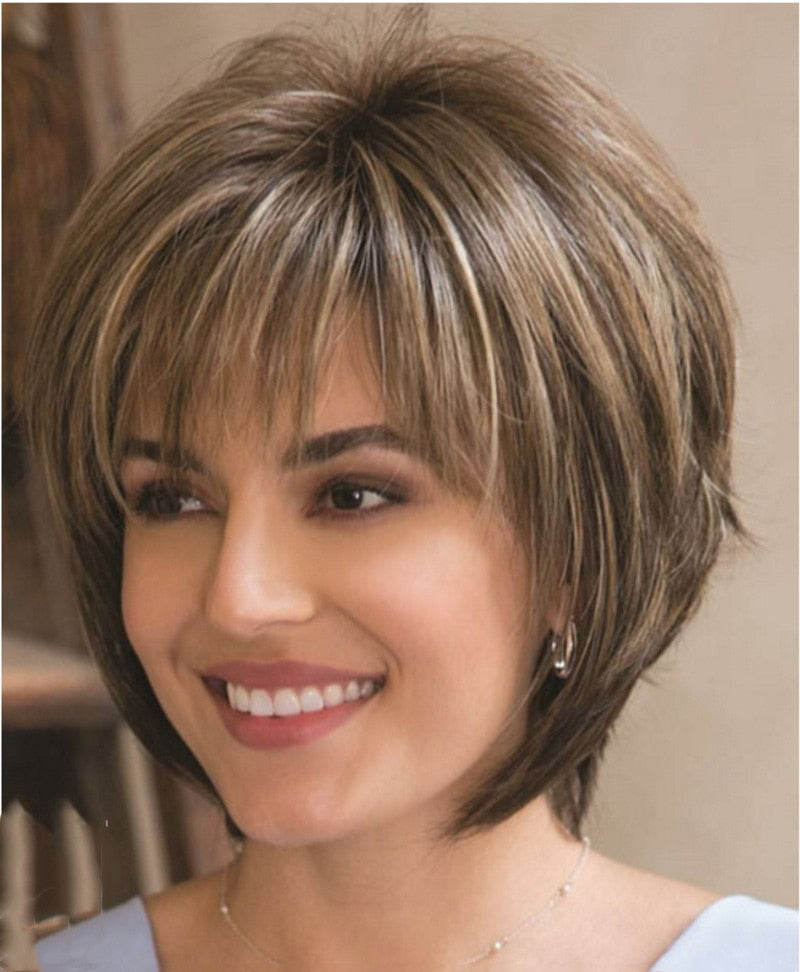 Mixed Blonde Brown Wigs Natural Hair Heat Resistant Hair Wig by Ricaloux