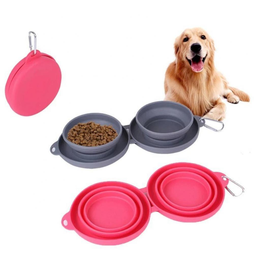 Rubber Foldable Double Bowl Pet Feeding Bowl Pets Supplies Dog Cat Bowls - RICALOUX