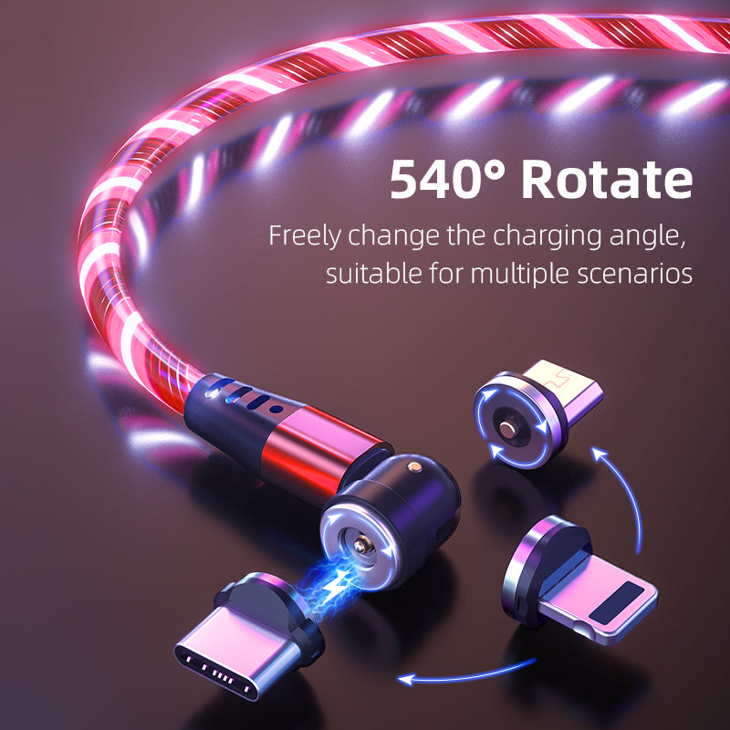 540 Rotate Luminous Magnetic Cable 3A Fast Charging Mobile Phone Charge Cable For LED Micro USB Type C For I Phone Cable by Ricaloux