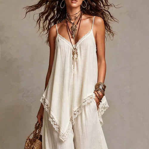 Bohemian-Elegant Resort-Style Chic Strap Wide-Leg Pants Set by Ricaloux