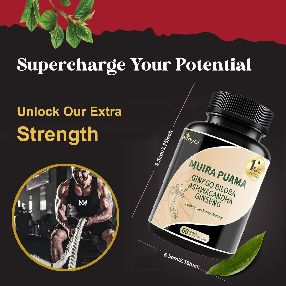 Muira Puama Ginseng Ashwagandha Ginkgo Tribulus Herbal Supplements Unleash Your Potential Through Our Pills Dietary Supplements, Help Promote An Active And Healthy Lifestyle 60 Capsules – Premium 0 | RICALOUX