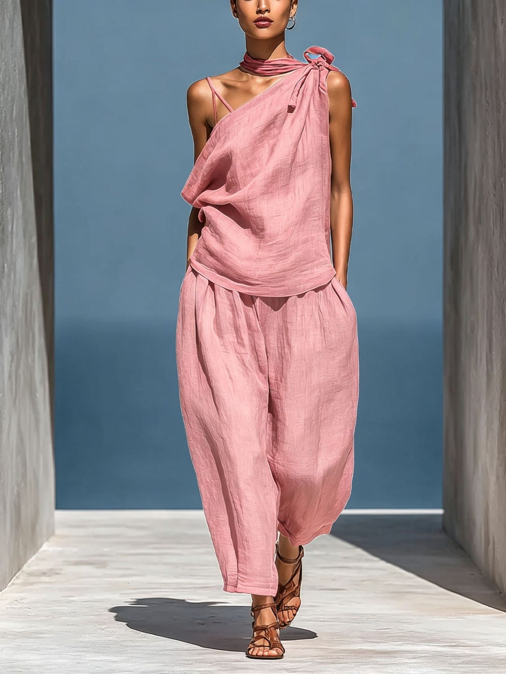 Dropped-shoulder Top And Loose-fitting Wide-leg Pants Set by Ricaloux