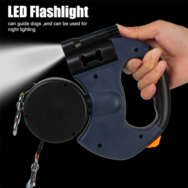 Retractable Dog Leash For Small Dogs Reflective Dual Pet Leash Lead 360 Swivel No Double Dog Walking Leash With Lights Pet Products by Ricaloux