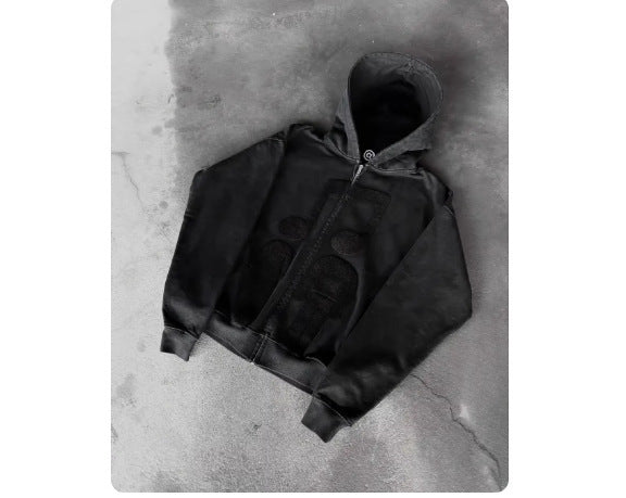 Printed Zip-Up Hoodie Loose-Fit Sweatshirt by Ricaloux